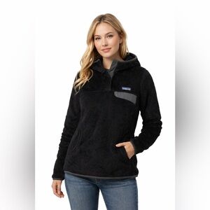 Patagonia Re-Tool Snap-T Black Fleece Quarter Zip Pullover Hooded Jacket. Medium